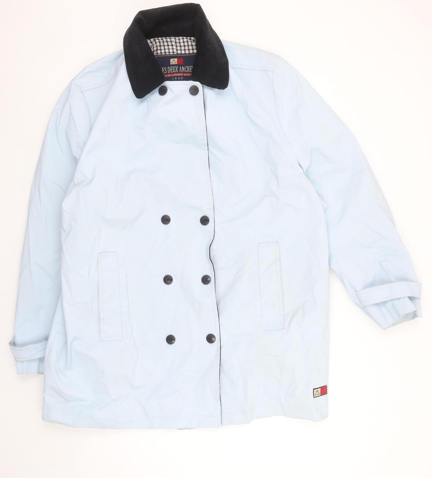 Les Deux Ancres Women Blue Nautical Mid-Length Rain Coat Size 16