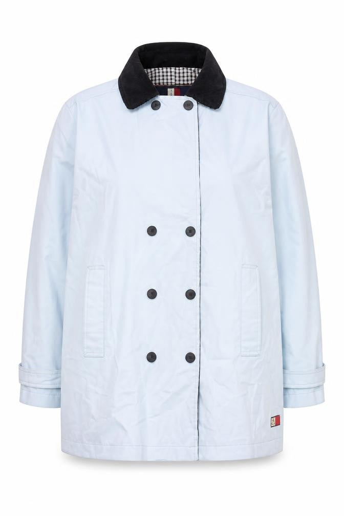 Les Deux Ancres Women Blue Nautical Mid-Length Rain Coat Size 16