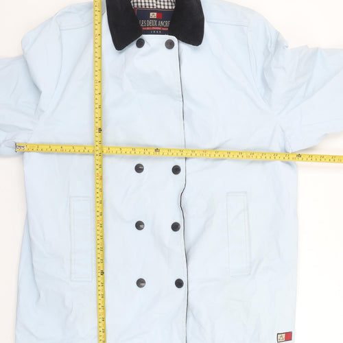 Les Deux Ancres Women Blue Nautical Mid-Length Rain Coat Size 16