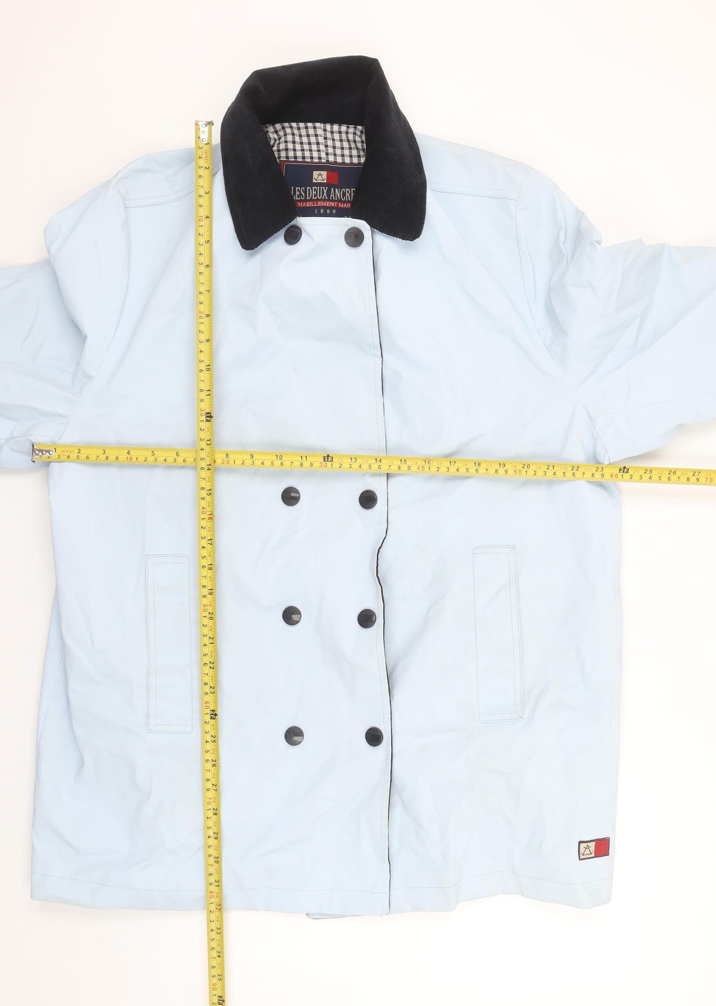 Les Deux Ancres Women Blue Nautical Mid-Length Rain Coat Size 16
