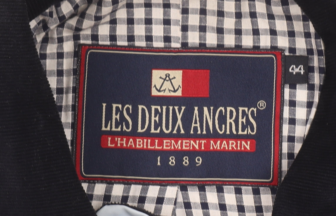 Les Deux Ancres Women Blue Nautical Mid-Length Rain Coat Size 16
