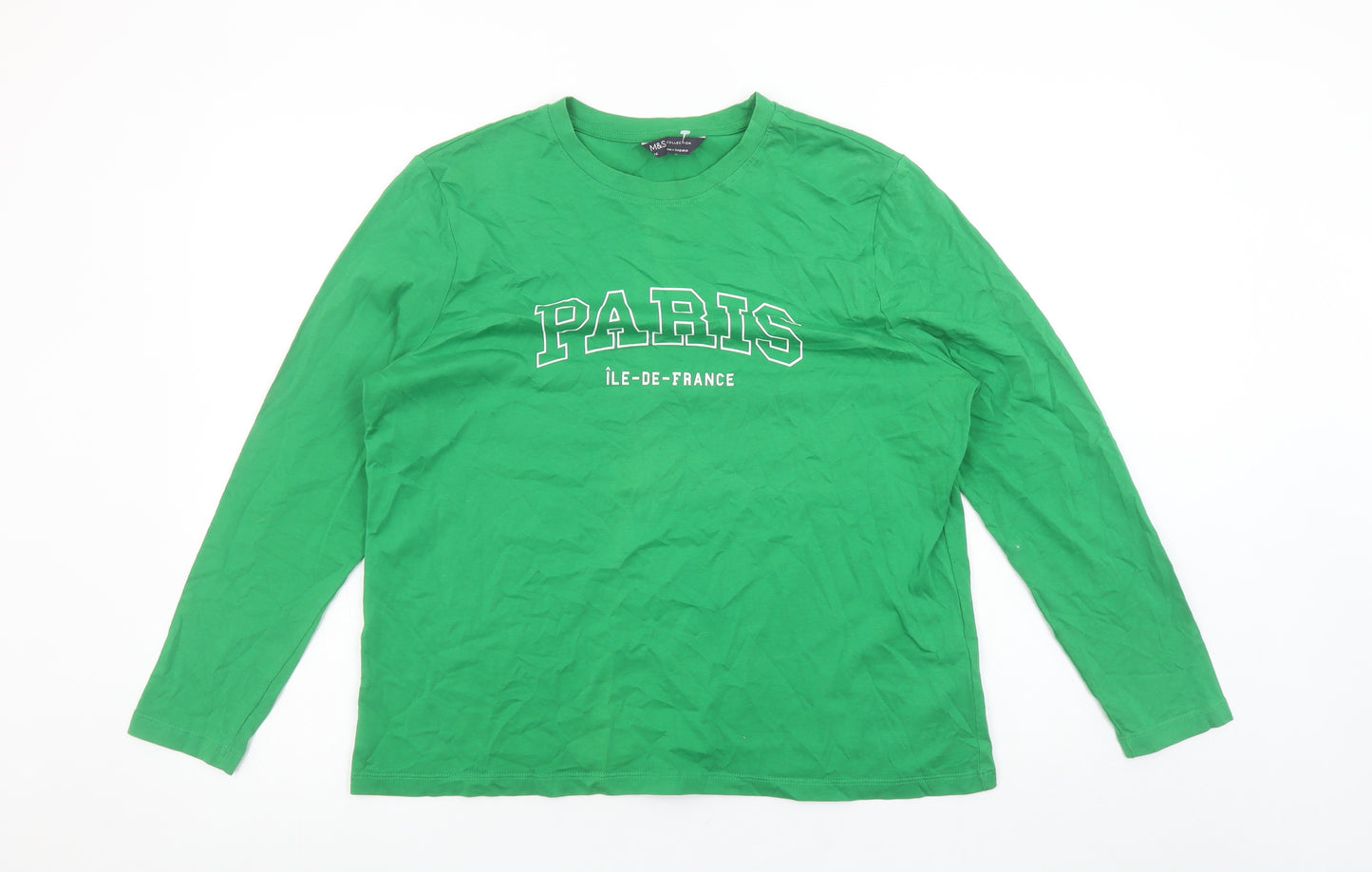 Marks and Spencer Women's Green Paris Long Sleeve Cotton T-Shirt Size 16