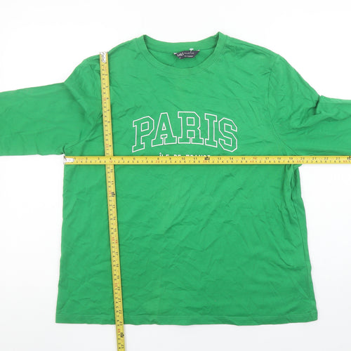 Marks and Spencer Women's Green Paris Long Sleeve Cotton T-Shirt Size 16