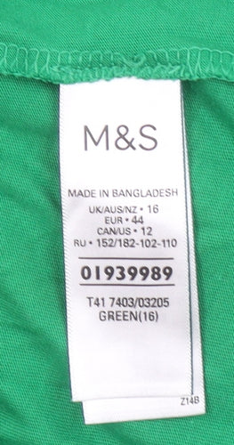 Marks and Spencer Women's Green Paris Long Sleeve Cotton T-Shirt Size 16