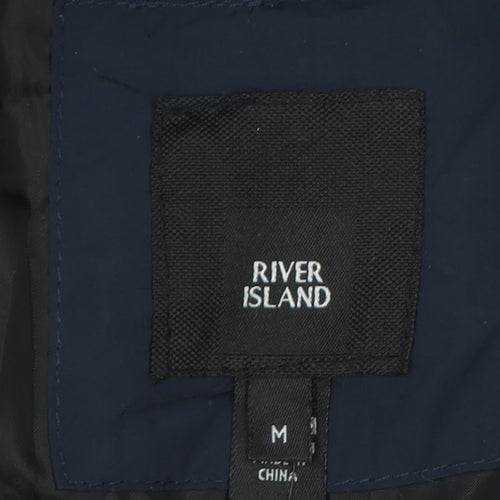 River Island Men's Blue M Long Puffer Hooded Winter Coat