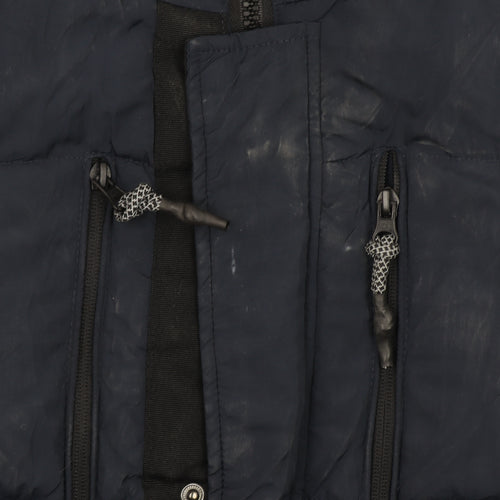 River Island Men's Blue M Long Puffer Hooded Winter Coat