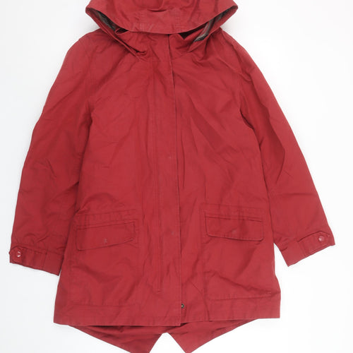 TIGI Womens Red Hooded Parka Coat Size 10 Cotton Blend