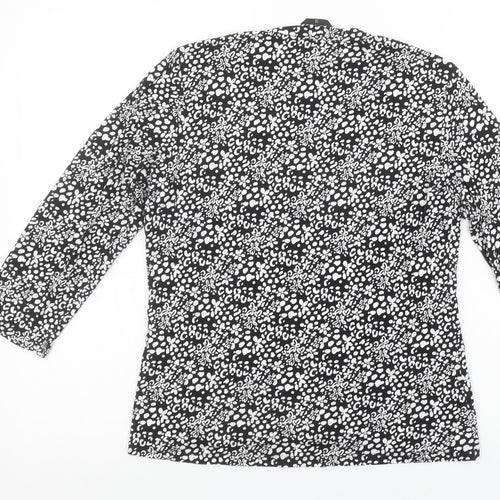 Emreco Womens Black Floral Viscose V-Neck 3/4 Sleeve Stretch Top Size 10