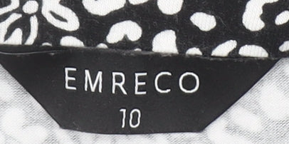 Emreco Womens Black Floral Viscose V-Neck 3/4 Sleeve Stretch Top Size 10