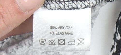 Emreco Womens Black Floral Viscose V-Neck 3/4 Sleeve Stretch Top Size 10