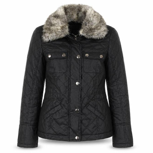 Oasis Women's Black Quilted Faux Fur Collar Jacket XS