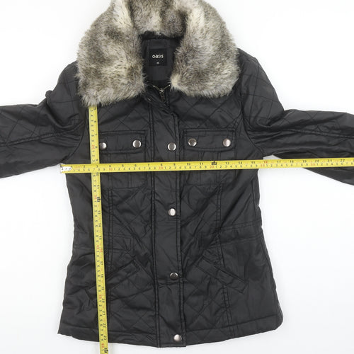 Oasis Women's Black Quilted Faux Fur Collar Jacket XS