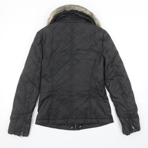 Oasis Women's Black Quilted Faux Fur Collar Jacket XS