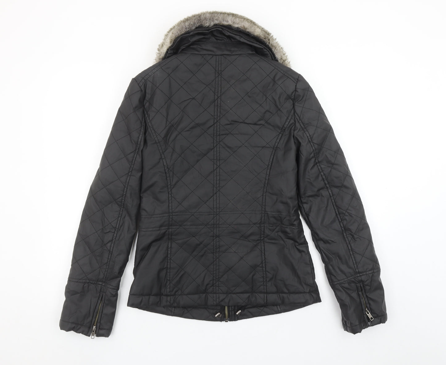 Oasis Women's Black Quilted Faux Fur Collar Jacket XS
