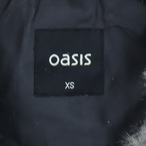 Oasis Women's Black Quilted Faux Fur Collar Jacket XS