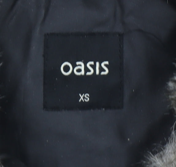 Oasis Women's Black Quilted Faux Fur Collar Jacket XS