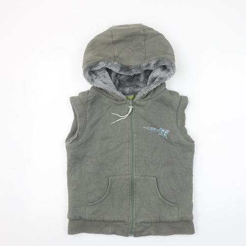 Animal Women's Khaki Size 10 Sleeveless Full Zip Hoodie Vest with Faux Fur Lining