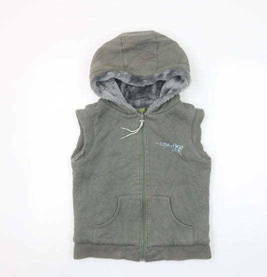 Animal Women's Khaki Size 10 Sleeveless Full Zip Hoodie Vest with Faux Fur Lining