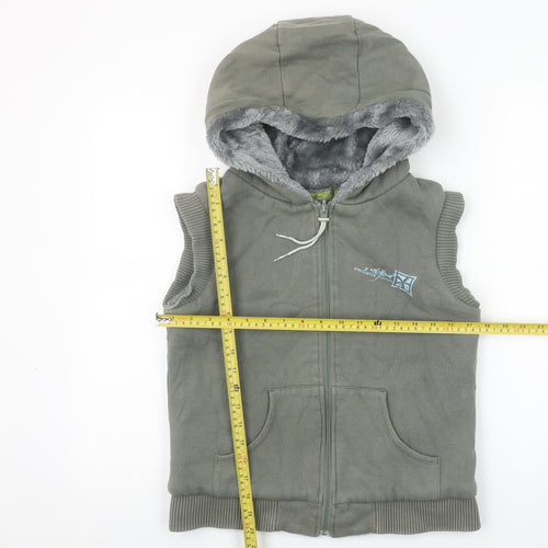 Animal Women's Khaki Size 10 Sleeveless Full Zip Hoodie Vest with Faux Fur Lining