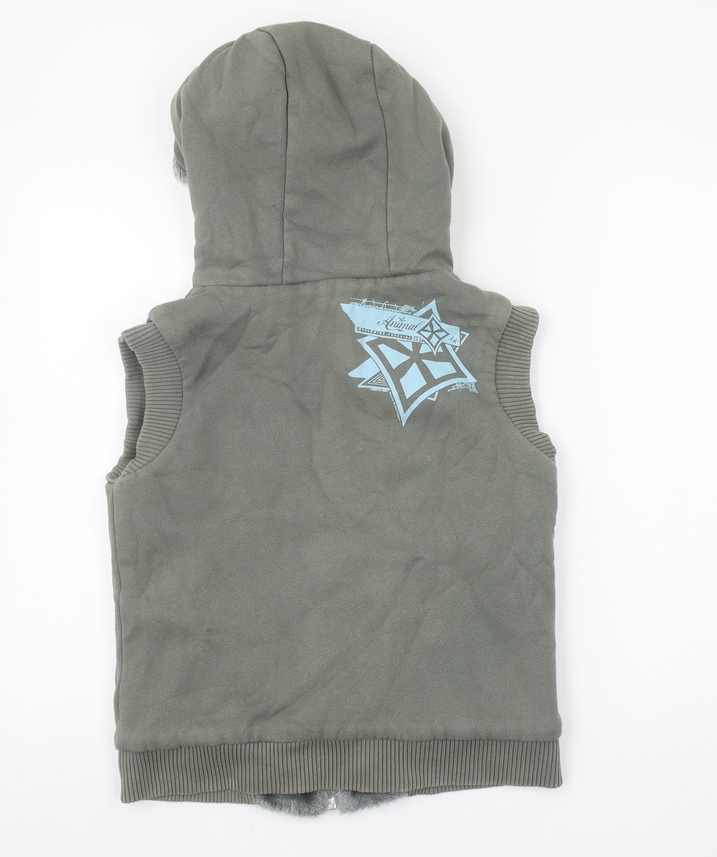 Animal Women's Khaki Size 10 Sleeveless Full Zip Hoodie Vest with Faux Fur Lining