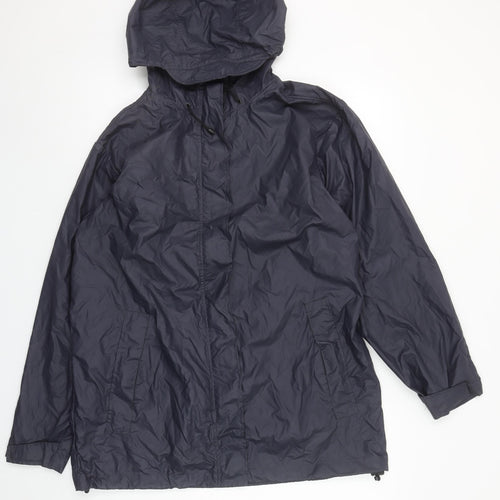Lands' End Women's Blue Waterproof Hooded Rain Coat Jacket Size 10-12