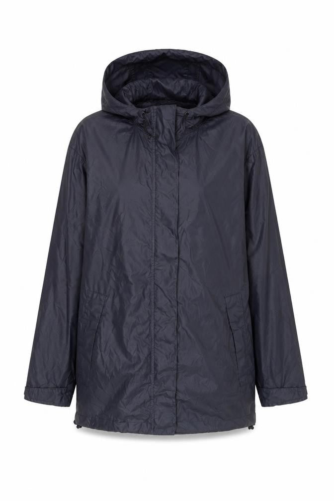 Front view of Lands' End Women's Blue Waterproof Hooded Rain Coat Jacket, size 10-12