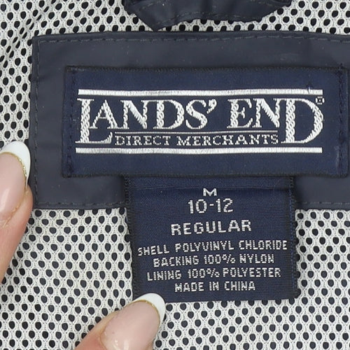 Lands' End Women's Blue Waterproof Hooded Rain Coat Jacket Size 10-12