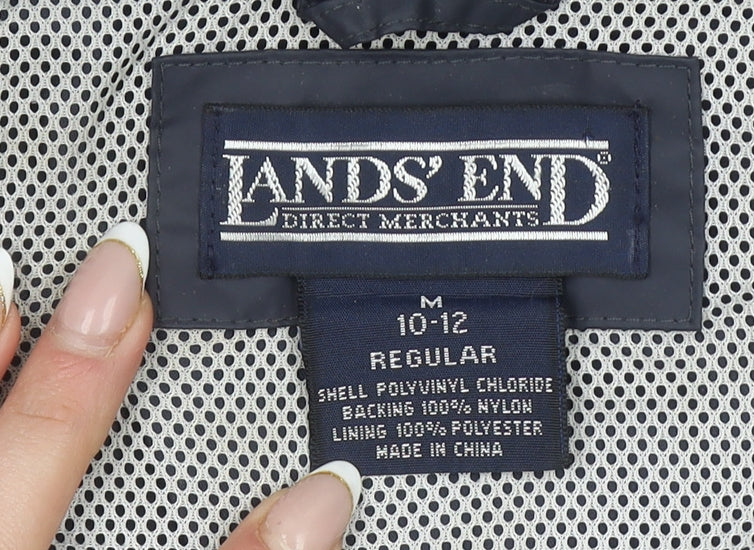 Lands' End Women's Blue Waterproof Hooded Rain Coat Jacket Size 10-12