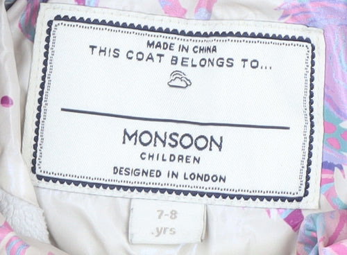 Monsoon Girls Beige Unicorn Puffer Coat 7-8 Years Hooded Winter Jacket