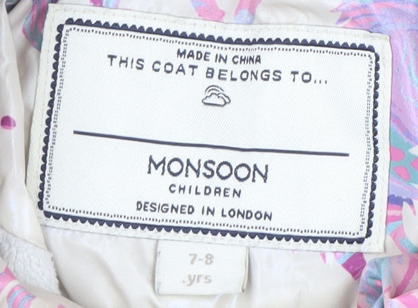Monsoon Girls Beige Unicorn Puffer Coat 7-8 Years Hooded Winter Jacket