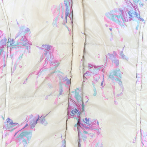 Monsoon Girls Beige Unicorn Puffer Coat 7-8 Years Hooded Winter Jacket