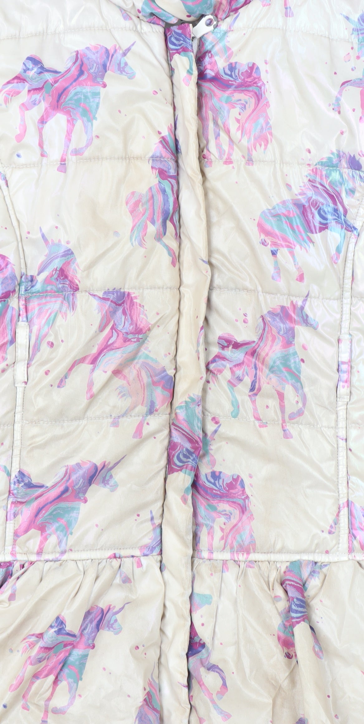 Monsoon Girls Beige Unicorn Puffer Coat 7-8 Years Hooded Winter Jacket