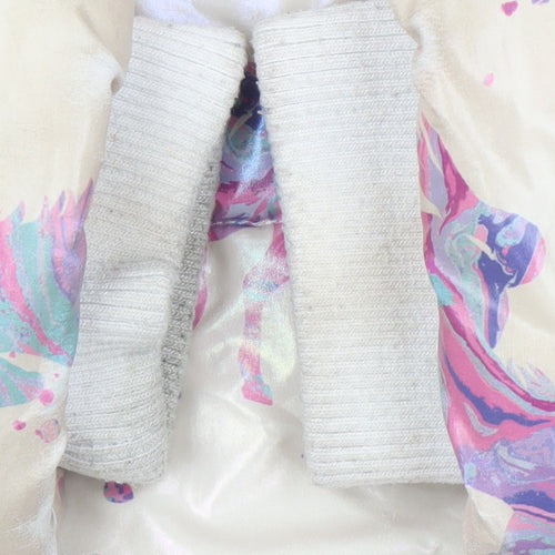 Monsoon Girls Beige Unicorn Puffer Coat 7-8 Years Hooded Winter Jacket