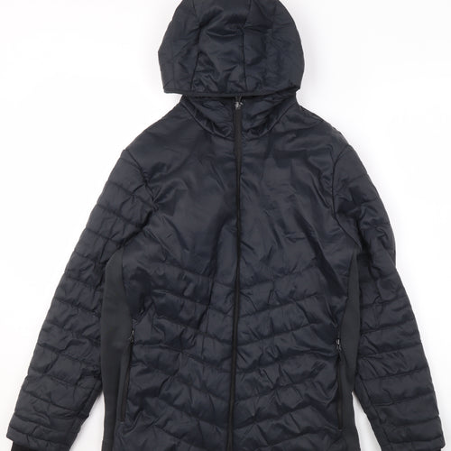 Decathlon Boys Black Hooded Puffer Jacket 14-15 Years Lightweight Winter Coat