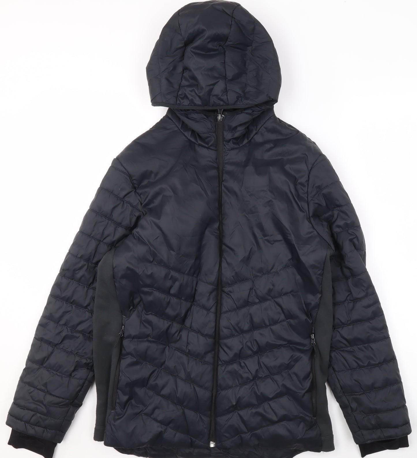 Decathlon Boys Black Hooded Puffer Jacket 14-15 Years Lightweight Winter Coat