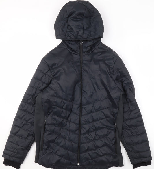 Decathlon Boys Black Hooded Puffer Jacket 14-15 Years Lightweight Winter Coat