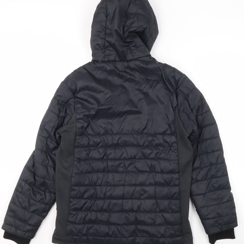 Decathlon Boys Black Hooded Puffer Jacket 14-15 Years Lightweight Winter Coat
