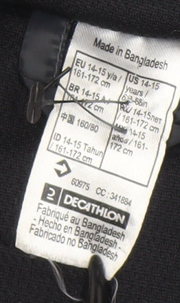 Decathlon Boys Black Hooded Puffer Jacket 14-15 Years Lightweight Winter Coat