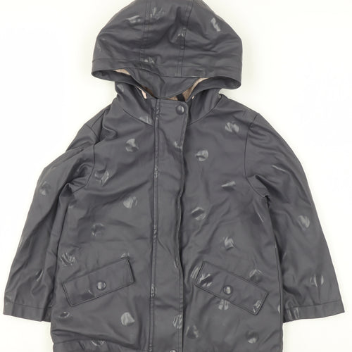 George Girls Grey Polka Dot Hooded Rain Coat 3-4 Years Waterproof Lined Jacket