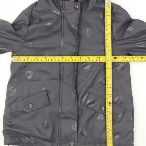 George Girls Grey Polka Dot Hooded Rain Coat 3-4 Years Waterproof Lined Jacket