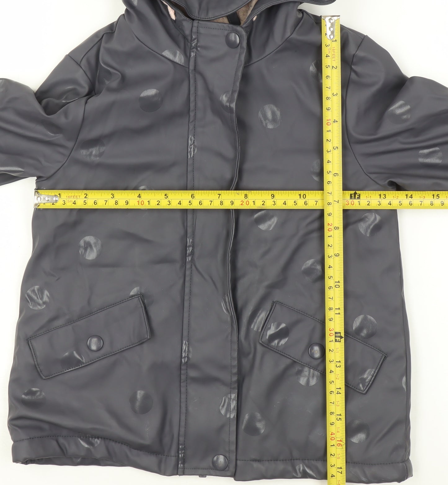 George Girls Grey Polka Dot Hooded Rain Coat 3-4 Years Waterproof Lined Jacket