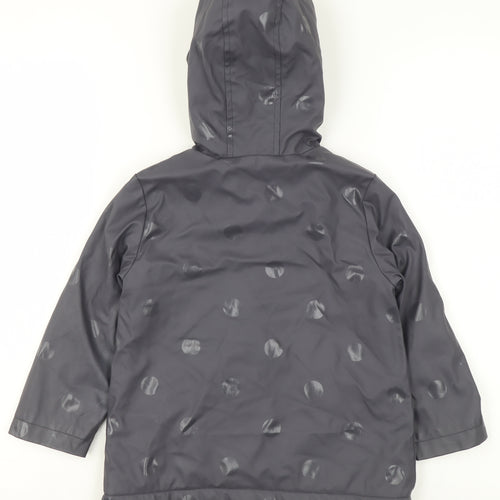 George Girls Grey Polka Dot Hooded Rain Coat 3-4 Years Waterproof Lined Jacket