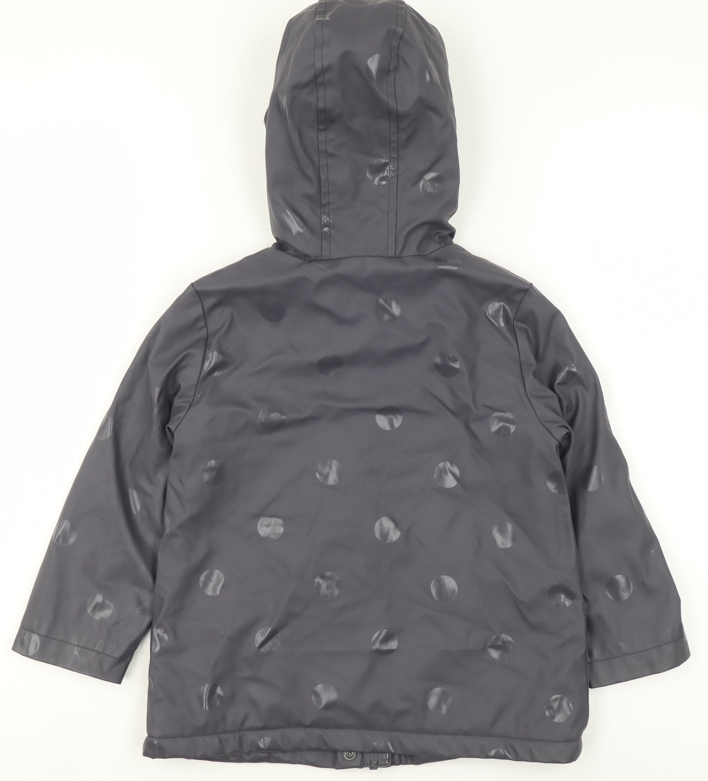George Girls Grey Polka Dot Hooded Rain Coat 3-4 Years Waterproof Lined Jacket