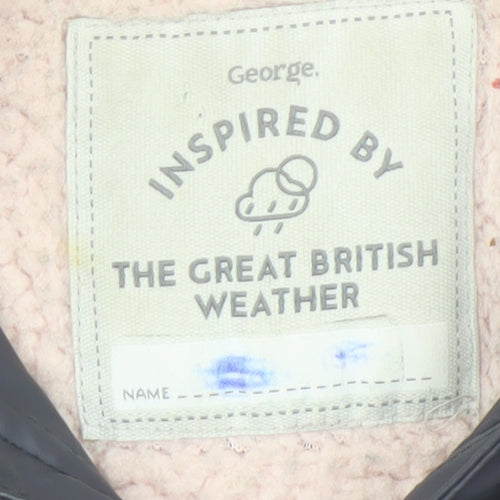 George Girls Grey Polka Dot Hooded Rain Coat 3-4 Years Waterproof Lined Jacket