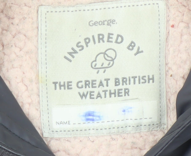 George Girls Grey Polka Dot Hooded Rain Coat 3-4 Years Waterproof Lined Jacket