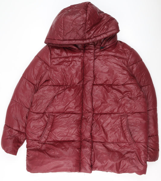 Papaya Women Red Hooded Puffer Jacket Size L Quilted Winter Coat