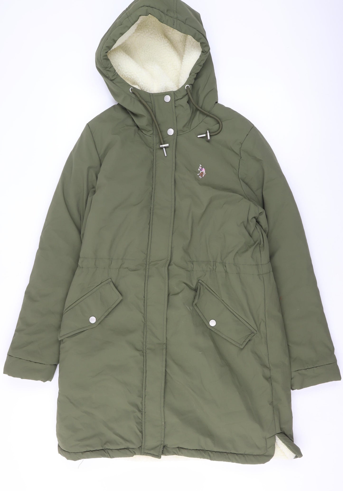 U.S. Polo Assn. Women’s Green Hooded Parka Coat Size 10