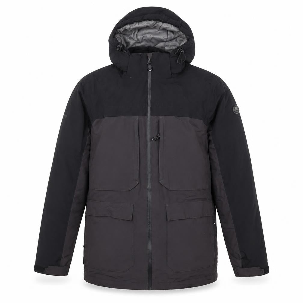Front view of Trespass Men's Black TP50 Waterproof Hooded Parka Jacket, size S
