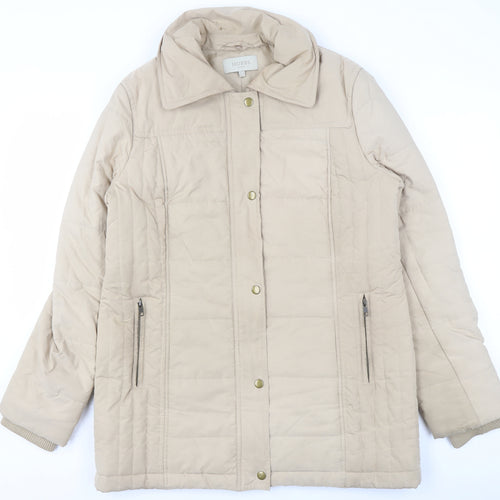 Hobbs Women's Beige Quilted Mid-Length Coat Size 14