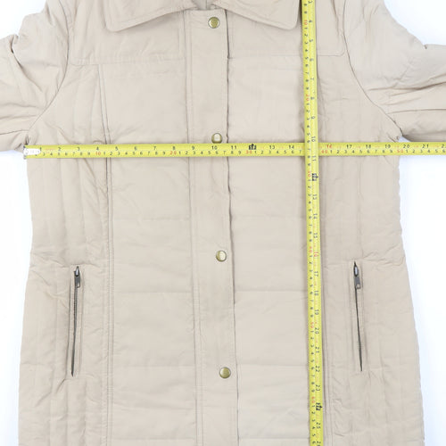 Hobbs Women's Beige Quilted Mid-Length Coat Size 14